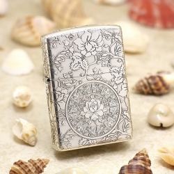 Zippo Chính Hãng Bạc Khối Khắc Vòm Hoa Mẫu Đơn Xung Quanh bản armor - Mã SP: ZPC1622-A