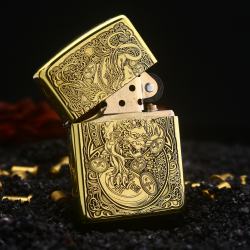 Zippo Chính Hãng Đồng Armor Khắc Tỳ Hưu Hoa Văn Đồng Xu Tinh Xảo Bản Khắc Siêu Sâu - Mã SP: ZPC2276