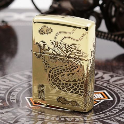 Zippo Chính Hãng Đồng Bóng Khắc Rồng Bao Quanh bản armor