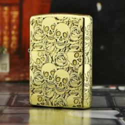 Zippo Chính Hãng Đồng Khắc 5 Năm Mặt Đầu Lâu Hoa Hồng - Mã SP: ZPC1075-254