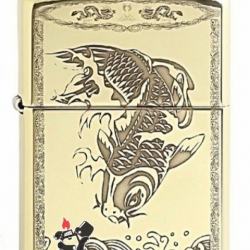 Zippo Chính Hãng Đồng Khắc Cá Chép 2 Mặt Có Viền Vỏ Dày Armor - Mã SP: ZPC1052