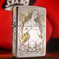 Zippo chính hãng đồng khắc hình cô gái sexy quyến rũ bản mạ chrome - Mã SP:  ZPC1905-250