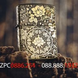 Zippo Chính Hãng Đồng Khắc Vòm Hoa Mẫu Đơn Xung Quanh - Mã SP: ZPC0866-254