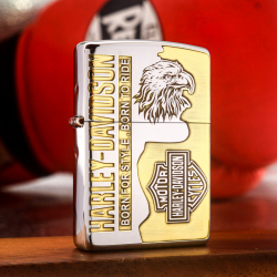 Zippo Chính Hãng Đồng Khối Khắc Logo Harley Davidson Bản Chrome - Mã SP: ZPC3240-250
