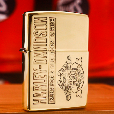 Zippo Chính Hãng Đồng Khối Khắc Logo Harley Davidson - Mẫu 2