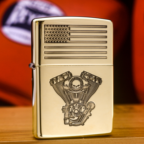 Zippo Chính Hãng Đồng Khối Khắc Logo Harley Davidson - Mẫu 3