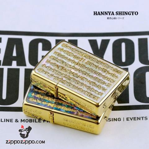 Zippo Chính Hãng Đồng Nguyên Khối Khắc Bát Nhã Tâm Kinh Khảm Trai Xanh