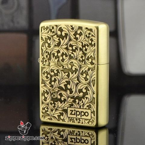 Zippo Chính Hãng Đồng Xước Khắc Họa Tiêt Hoa Văn Ý