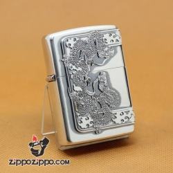 Zippo Chính Hãng Màu Bạc Vỏ Rồng Bao Quanh 3 Mặt
