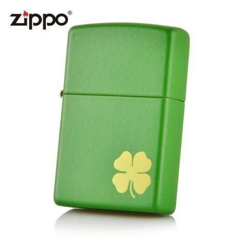 Bật Lửa Zippo Sơn Màu Xanh Cỏ Bốn Lá - Logo Zippo SKU 21032 – Zippo Lucky Clover – Shamrock Green Matte