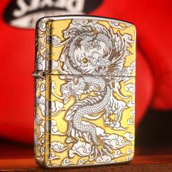 Zippo Chính Hãng Phiên Bản Đồng Mạ Chrome Armor Khắc Rồng Bay Trên Mây - Mã SP:  ZPC1049-167
