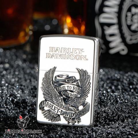 Zippo Chính Hãng Phiên Bản Harley Davidson Chim Ưng Live To Ride Màu Bạc
