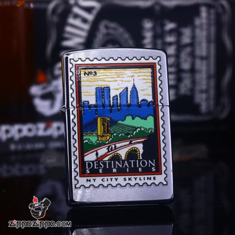 Zippo Cổ bạc xước in tem thành phố Skyline sản xuất 2000