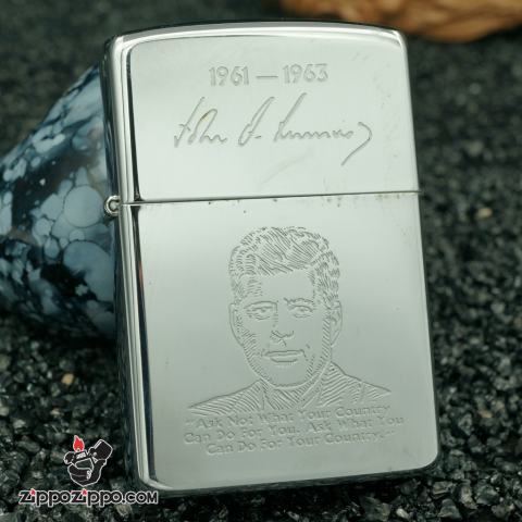 Zippo cổ khắc hình tổng thống mỹ - John F. Kennedy 1961-1963 sản xuất năm 1989