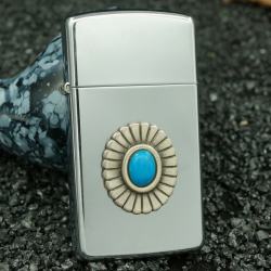 zippo cổ mini đính đá ngọc lam sản xuất năm 2001 - Mã SP: ZPC2117