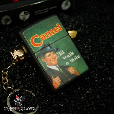 Zippo Cổ Sơn Đen In Logo Camel Sản Xuất Năm 2000