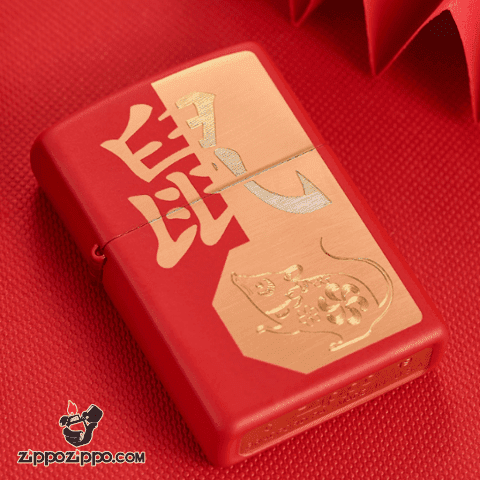 Bật Lửa Zippo Sơn Phủ Đỏ Khắc Chuột - Sku 29929 – Zippo Year of the Rat Red Matte