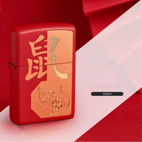 Bật Lửa Zippo Sơn Phủ Đỏ Khắc Chuột - Sku 29929 – Zippo Year of the Rat Red Matte