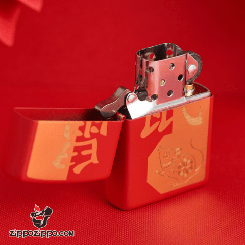Bật Lửa Zippo Sơn Phủ Đỏ Khắc Chuột - Sku 29929 – Zippo Year of the Rat Red Matte