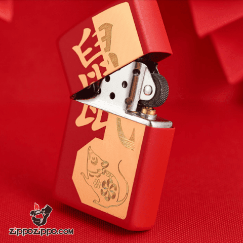 Bật Lửa Zippo Sơn Phủ Đỏ Khắc Chuột - Sku 29929 – Zippo Year of the Rat Red Matte