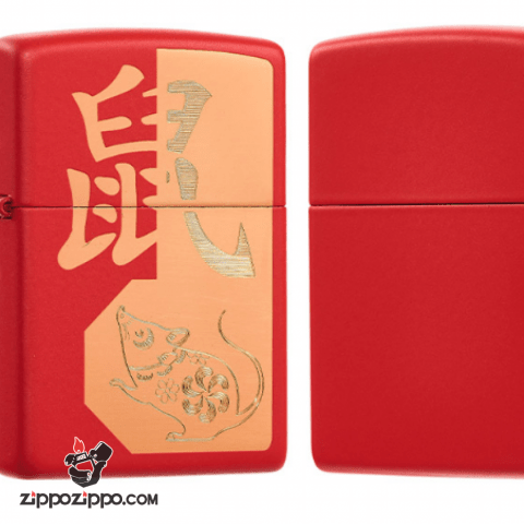 Bật Lửa Zippo Sơn Phủ Đỏ Khắc Chuột - Sku 29929 – Zippo Year of the Rat Red Matte