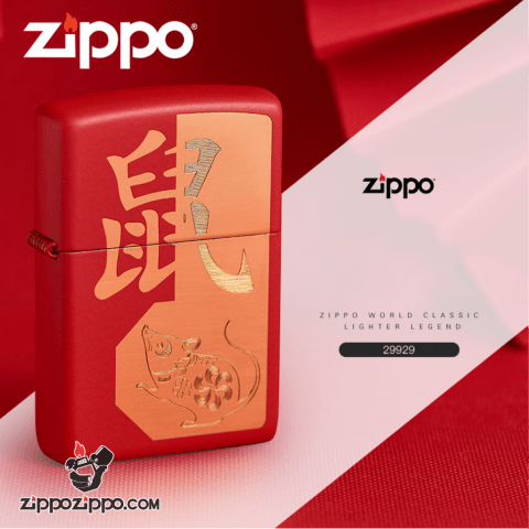 Bật Lửa Zippo Sơn Phủ Đỏ Khắc Chuột - Sku 29929 – Zippo Year of the Rat Red Matte