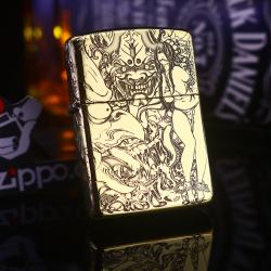 Zippo Đồng Nguyên Khối Khắc Hình Cô Gái Và Quỷ Dữ Amor - Mã SP: ZPC2491