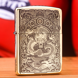 Zippo Khắc Hình Rồng Kèm Họa Tiết Hoa Văn Tinh Sảo Bản Armor - Mã SP: ZPC3287-169