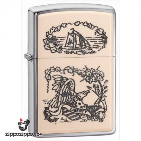 zippo ốp nổi hình chim mầu bạc